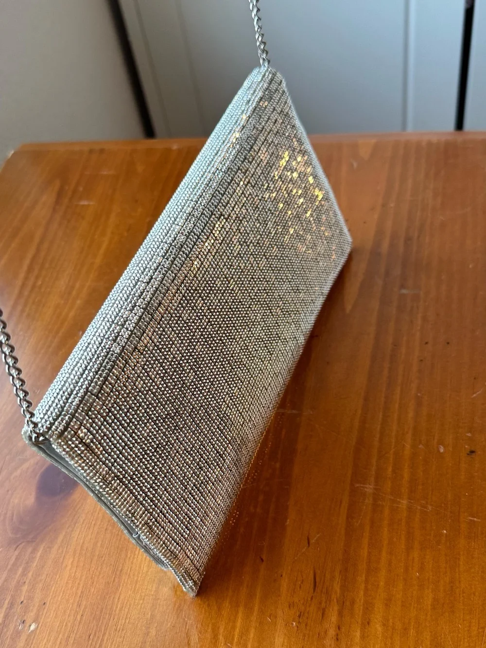 Nordstrom Silver Crystal Mesh Evening Clutch with Chain
